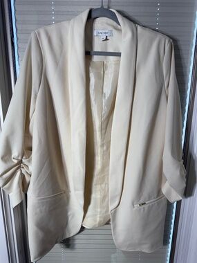 Nine West Cream Blazer XL | Open Front Structured Jacket | Workwear Classic